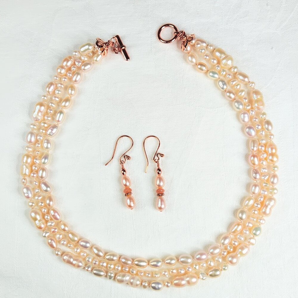 Pearl 3-strand Necklace & Earring set - NEW